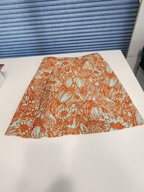 Etcetera Orange and Light Blue Floral A-Line Skirt
